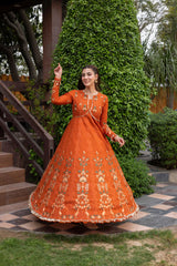 BrandsInn-FROCK 3PC LAWN EMBROIDERED SHIRT WITH CHIFFON EMBROIDERED DUPATTA AND TROUSER-BI-4858