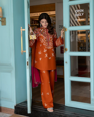 BrandsInn-3PC DHANAK EMBROIDERED SHIRT WITH DHANAK EMBROIDERED SHAWL AND EMB TROUSER-BI-5236