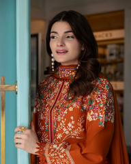 BrandsInn-3PC DHANAK EMBROIDERED SHIRT WITH DHANAK EMBROIDERED SHAWL AND EMB TROUSER-BI-5236