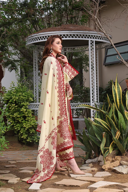BrandsInn-3PC DHANAK EMBROIDERED SHIRT WITH DHANAK EMBROIDERED SHAWL & TROUSER-BI-4304