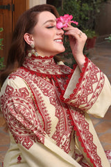 BrandsInn-3PC DHANAK EMBROIDERED SHIRT WITH DHANAK EMBROIDERED SHAWL & TROUSER-BI-4304