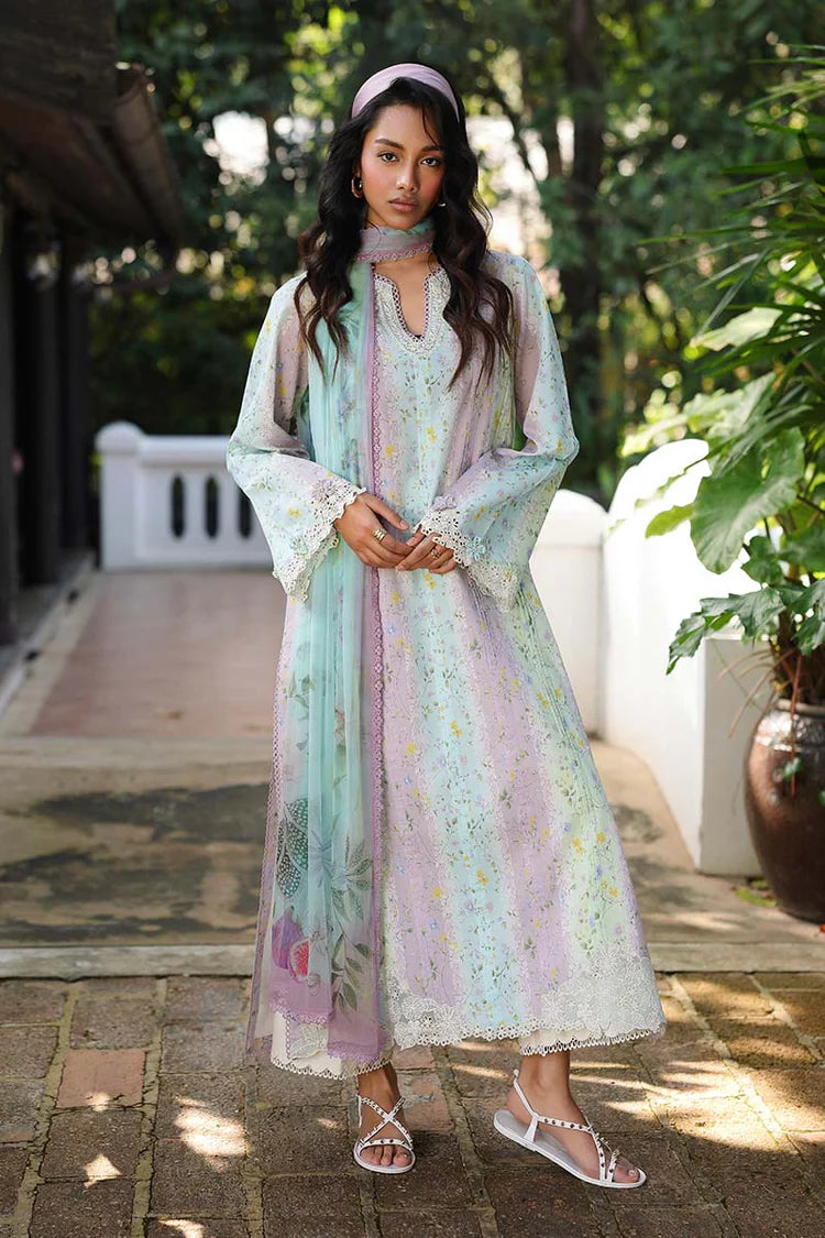 BrandsInn-3PC LAWN PRINTED EMB SHIRT WITH SILK PRINTED DUPATTA AND TROUSER-BI-042