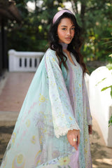 BrandsInn-3PC LAWN PRINTED EMB SHIRT WITH SILK PRINTED DUPATTA AND TROUSER-BI-042
