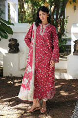 BrandsInn-3PC LAWN EMBROIDERED PRINTED SHIRT WITH SILK PRINT DUPATTA AND TROUSER-BI-051