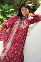 BrandsInn-3PC LAWN EMBROIDERED PRINTED SHIRT WITH SILK PRINT DUPATTA AND TROUSER-BI-051