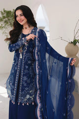 BrandsInn-3PC DHANAK EMBROIDERED SHIRT WITH CHIFFON EMBROIDERED DUPATTA AND TROUSER-BI-5109