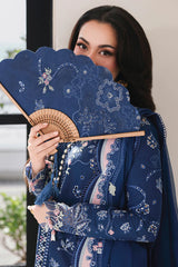 BrandsInn-3PC LAWN CHIKAN EMBROIDERED SHIRT WITH KHAADI NET EMBROIDERED DUPATTA AND EMB TROUSER-BI-4758