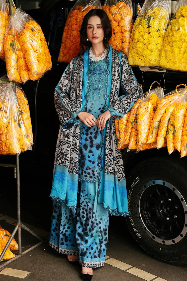 BrandsInn-3PC KHADDAR PRINTED EMB SHIRT WITH KHADDAR PRINTED DUPATTA AND PRINT TROUSER-BI-