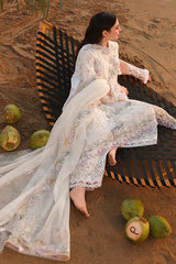 BrandsInn-3PC LAWN CHIKANKAARI EMBROIDERED SHIRT WITH KHAADI NET EMBROIDERED DUPATTA AND TROUSER -BI-4792