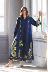 BrandsInn -RAW SILK 2PC -RAW SILK SHIRT EMBROIDRED AND RAW SILK EMBROIDERED TROUSER-BI_5151