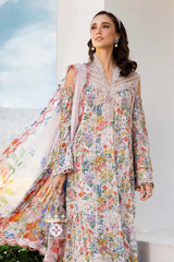 BrandsInn-3PC LAWN PRINTED EMB SHIRT WITH CHIFFON PRINT DUPATTA AND PRINT TROUSER-BI-2503