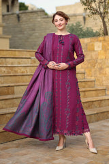 BrandsInn-3PC DHANAK EMBROIDERED SHIRT WITH COURTRAI WOOL PRINTED SHAWL AND TROUSER -BI-5188