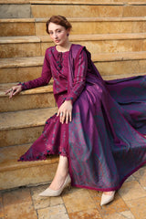 BrandsInn-3PC DHANAK EMBROIDERED SHIRT WITH COURTRAI WOOL PRINTED SHAWL AND TROUSER -BI-5188