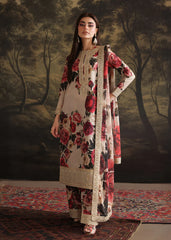 BrandsInn-3PC SHAMOZ SILK PRINT EMBROIDERED SHIRT WITH SOFT SILK PRINT EMBROIDERED DUPATTA & EMB SILK TROUSER-BI-4163