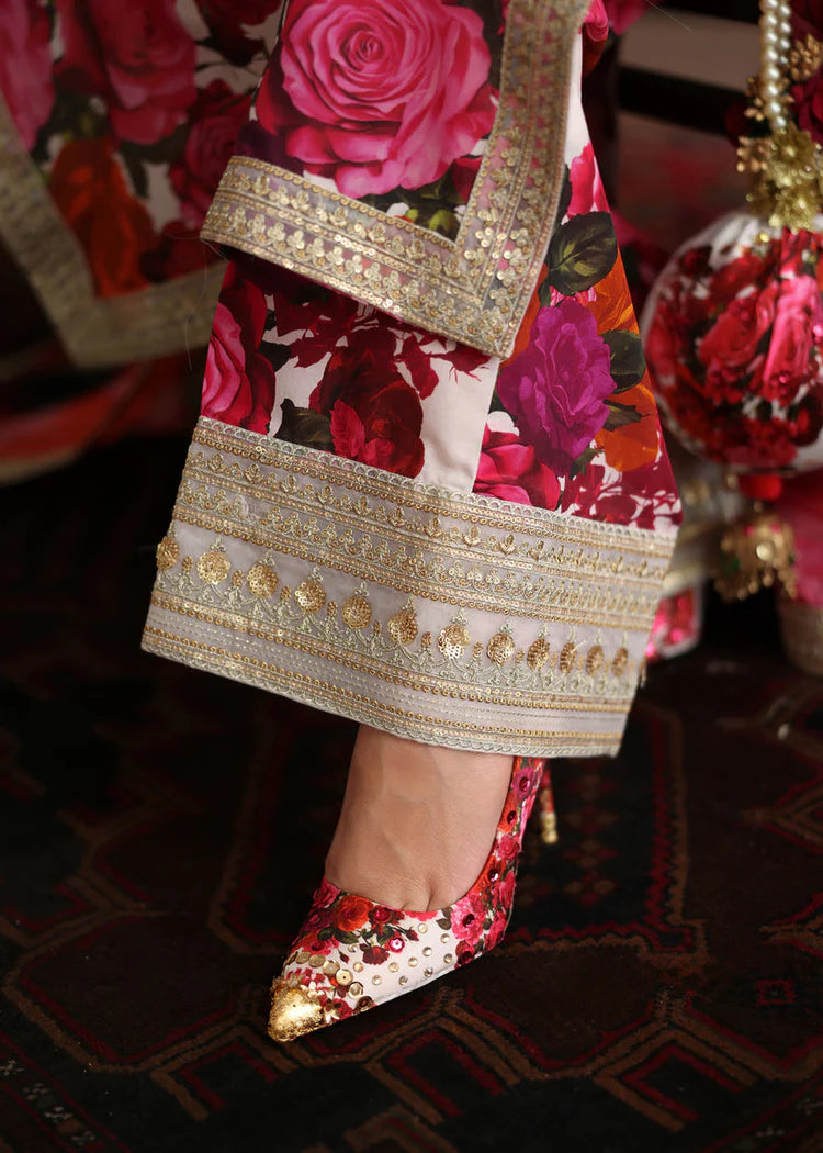 BrandsInn-3PC SHAMOZE SILK PRINTED EMBROIDERED SHIRT WITH SOFT SILK PRINTED EMB DUPATTA & EMB TROUSER BI-1722