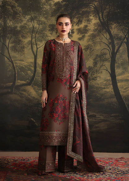 BrandsInn-3PC SHAMOZE SILK PRINTED EMBROIDERED SHIRT WITH SOFT SILK PRINTED EMB DUPATTA & EMB TROUSER BI-1724