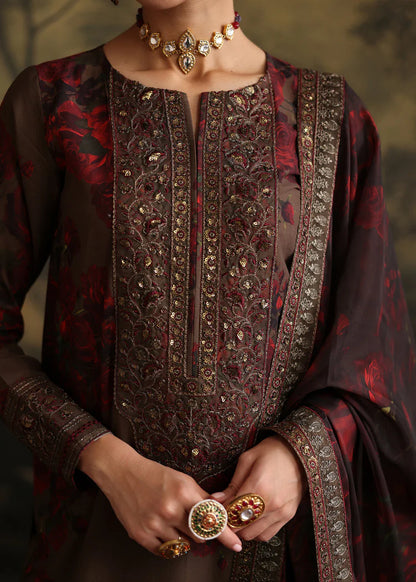 BrandsInn-3PC SHAMOZE SILK PRINTED EMBROIDERED SHIRT WITH SOFT SILK PRINTED EMB DUPATTA & EMB TROUSER BI-1724