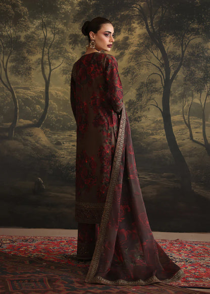 BrandsInn-3PC SHAMOZE SILK PRINTED EMBROIDERED SHIRT WITH SOFT SILK PRINTED EMB DUPATTA & EMB TROUSER BI-1724