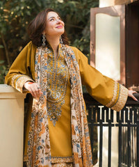 BrandsInn-3PC KHADDAR PRINTED EMB SHIRT WITH KHADDAR PRINTED DUPATTA AND PRINT TROUSER-BI-