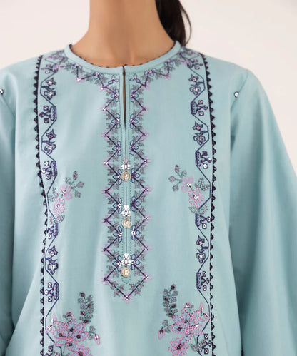 BrandsInn-3PC DHANAK EMBROIDERED SHIRT WITH COURTRAI PRINTED SHAWL AND TROUSER-BI-4294