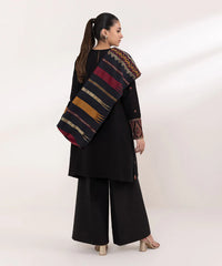 BrandsInn-3PC DHANAK EMBROIDERED SHIRT WITH COURTRAI PRINTED SHAWL AND TROUSER-BI-4061