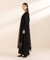 BrandsInn-3PC DHANAK EMBROIDERED SHIRT WITH COUTRAI WOOL PRINT SHAWL & TROUSER-BI-4108