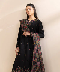 BrandsInn-3PC DHANAK EMBROIDERED SHIRT WITH COUTRAI WOOL PRINT SHAWL & TROUSER-BI-4108