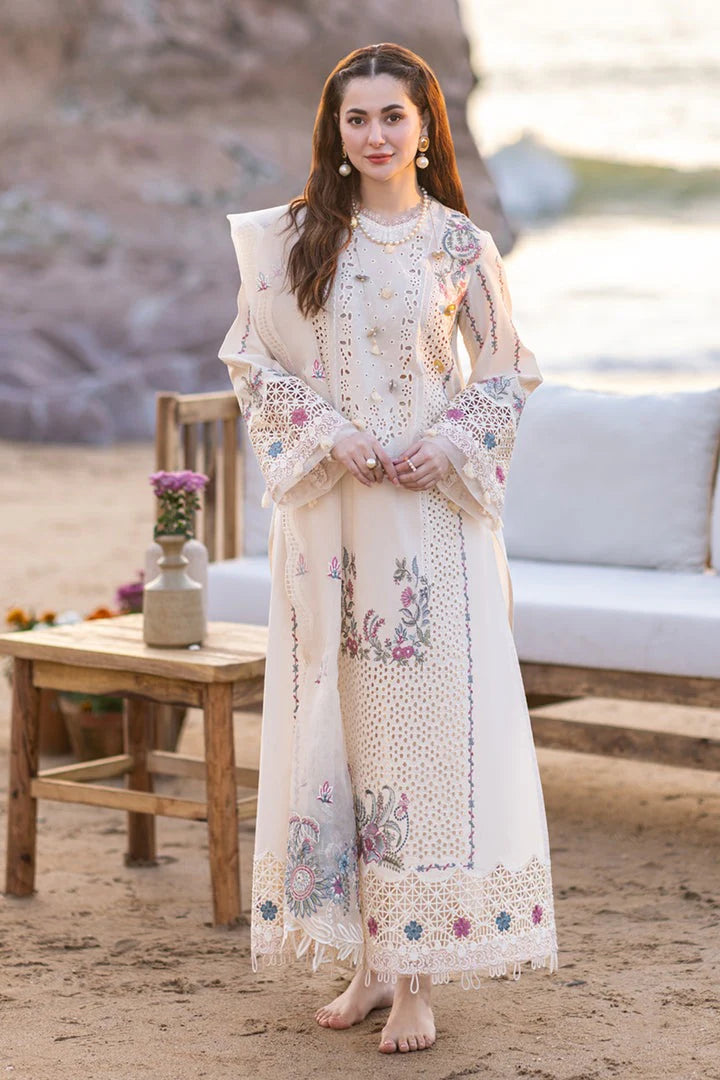 BrandsInn-3PC CHIKANKARI LAWN EMBROIDERED WITH KHADDI NET EMBROIDERED DUPATTA & TROUSER -BI-4521