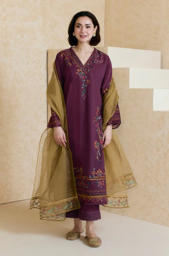 BrandsInn - 3PC LAWN EMBROIDERED SHIRT WITH ORGANZA EMBROIDERED DUPATTA AND TROUSER -BI-430