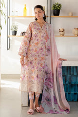 BrandsInn-3PC LAWN SCHIFFLI EMBROIDERED PRINTED SHIRT WITH SILK PRINT DUPATTA AND PRINT TROUSER-039