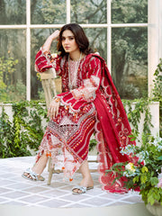 BrandsInn-3PC LAWN HEAVY EMBROIDERED SHIRT WITH KHADDI NET EMBROIDERED DUPATTA & LAWN TOUSER-BI-4724