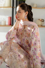 BrandsInn-3PC LAWN SCHIFFLI EMBROIDERED PRINTED SHIRT WITH SILK PRINT DUPATTA AND PRINT TROUSER-039