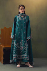 BrandsInn-3PC DHANAK EMBROIDERED SHIRT WITH DHANAK EMBROIDERED SHAWL AND TROUSER-BI-5257