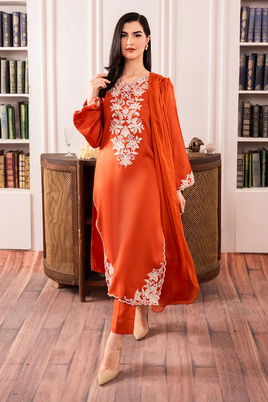 BrandsInn-3PC LAWN EMBROIDERED SHIRT WITH BAMBER CHIFFON DUPATTA AND LAWN TROUSER-BI-255