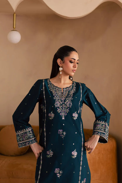 BrandsInn-2PC DHANAK SEQUIN EMBROIDERED SHIRT & EMBROIDERED TROUSER-BI-109