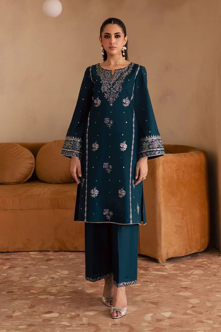 BrandsInn-2PC DHANAK SEQUIN EMBROIDERED SHIRT & EMBROIDERED TROUSER-BI-109