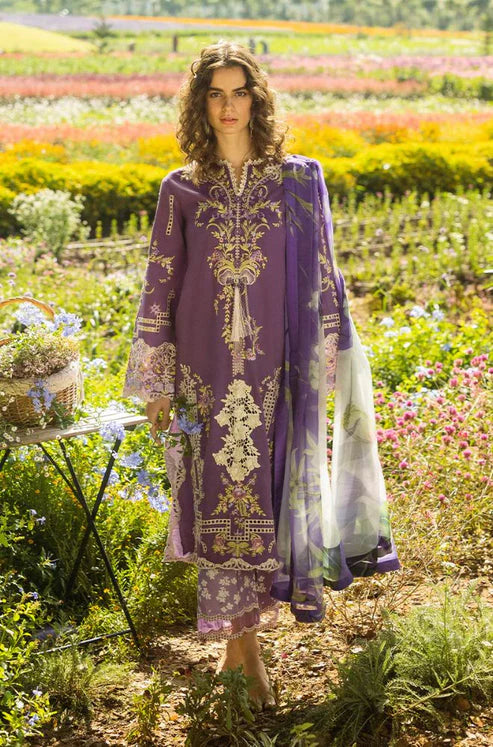 MUSHQ-3PC DHANAK EMBROIDERED SHIRT WITH COUTRAI PRINTED SHAWL & TROUSER-BI-4132