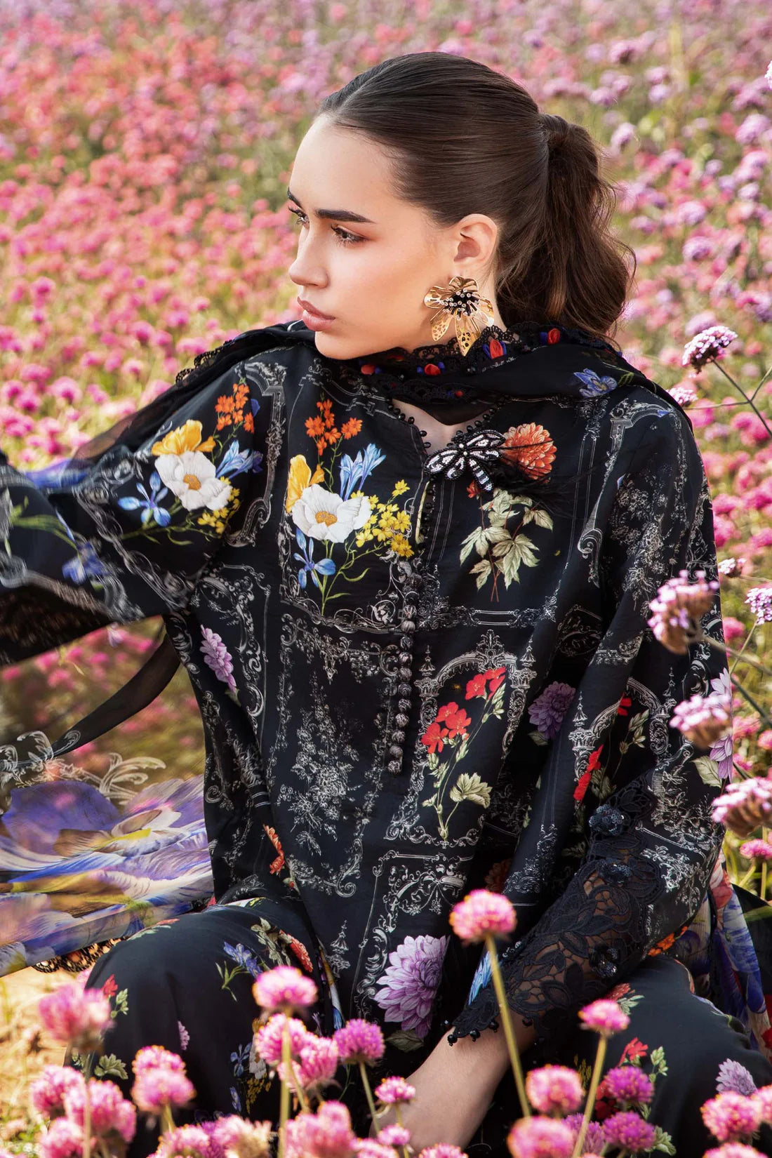 BrandsInn-3PC LAWN EMBROIDERED PRINTED SHIRT WITH CHIFFON PRINT DUPATTA AND PRINT TROUSER-BI-342