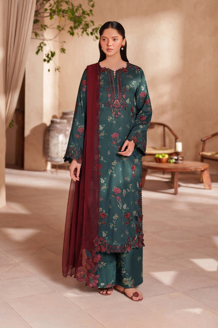 BrandsInn-3PC LAWN EMB PRINTED SHIRT WITH CHIFFON EMBROIDERED AND PRINTED TROUSER-BI-029