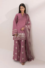 BrandsInn-3PC DHANAK EMBROIDERED SHIRT COUTRAI PRINTED SHAWL & EMB TROUSER-BI-4157