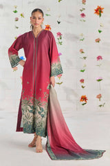 BrandsInn-3PC-SHAMOZE SILK PRINTED SHIRT WITH SILK PRINTED DUPATTA AND SILK TROUSER-BI-9016
