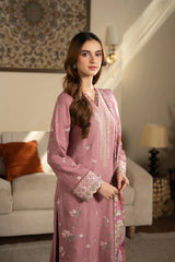 BrandsInn-3PC DHANAK EMBROIDERED SHIRT WITH WOOL PRINTED SHAWL AND TROUSER-BI-5023