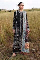 BrandsInn-3PC KARANDI EMBROIDERED SHIRT WITH COUTRAI PRINTED SHAWL AND EMB TROUSER-BI-5220