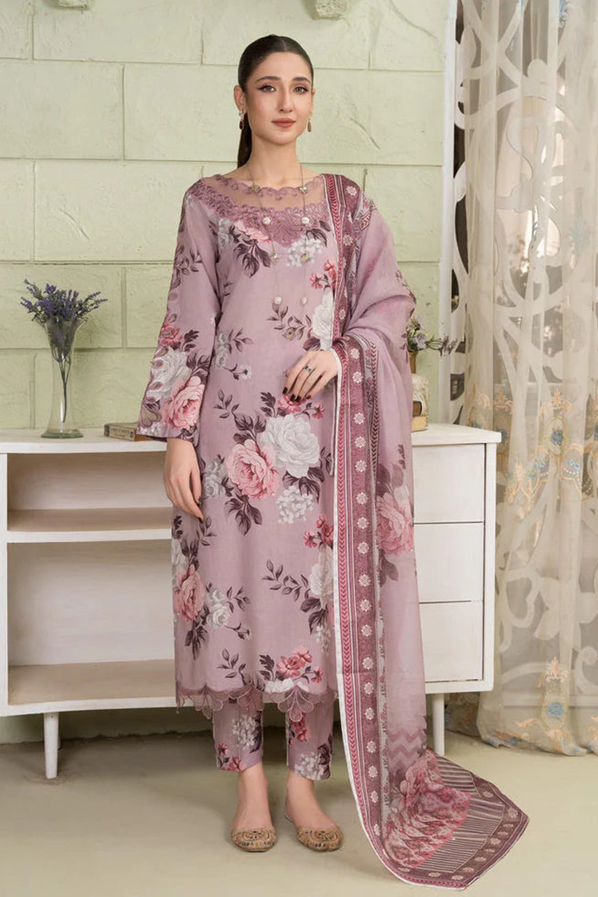 BrandsInn-3PC KARANDI PRINTED SHIRT WITH KARANDI PRINTED DUPATTA AND TROUSER-BI-2581