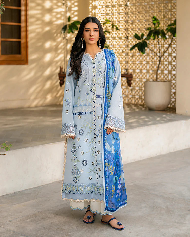 BrandsInn-3PC LAWN EMBROIDERED SHIRT WITH CHIFFON PRINTED DUPATTA AND EMB TROUSER-BI-4717