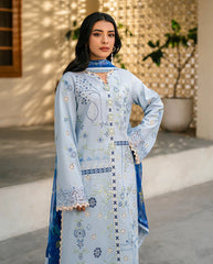 BrandsInn-3PC LAWN EMBROIDERED SHIRT WITH CHIFFON PRINTED DUPATTA AND EMB TROUSER-BI-4717