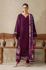 BrandsInn-3PC DHANAK EMBROIDERED SHIRT WITH COUTRAI PRINTED SHAWL AND TROUSER-BI-5253