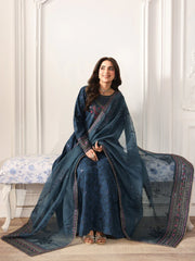 BrandsInn-3PC LAWN PRINTED EMBROIDERED SHIRT WITH ORGANZA EMBROIDERED DUPATTA AND PRINT TROUSER-BI-004