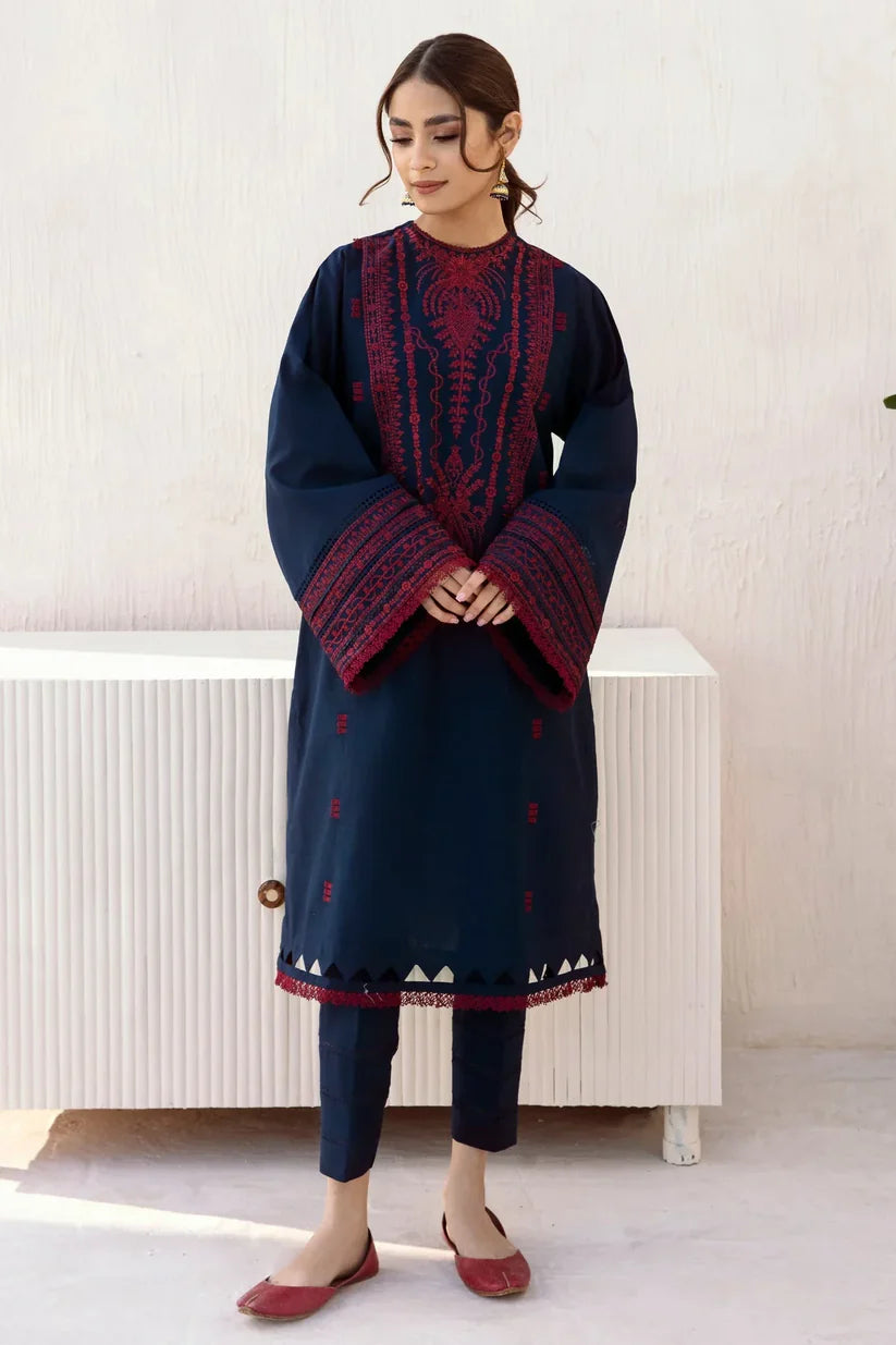BrandsInn - 3PC DHANAK EMBROIDERED SHIRT WITH DHANAK SHAWL AND TROUSER-BI-4074