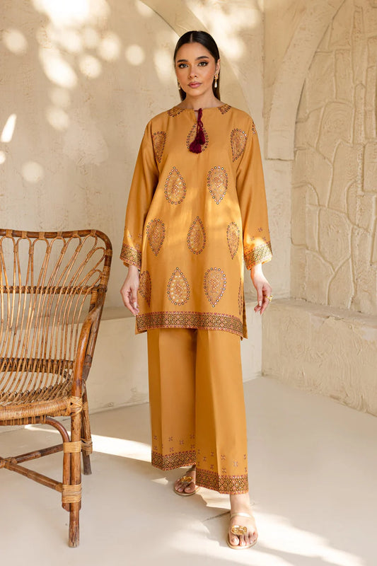 BrandsInn-2PC DHANAK EMBROIDRED SHIRT WITH AND EMBROIDRED TROUSER-BI-4057
